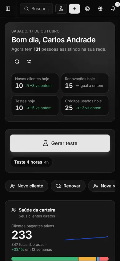Écran de Painel Blend: tableau de bord sur mobile