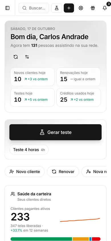 Écran de Painel Blend: tableau de bord sur mobile